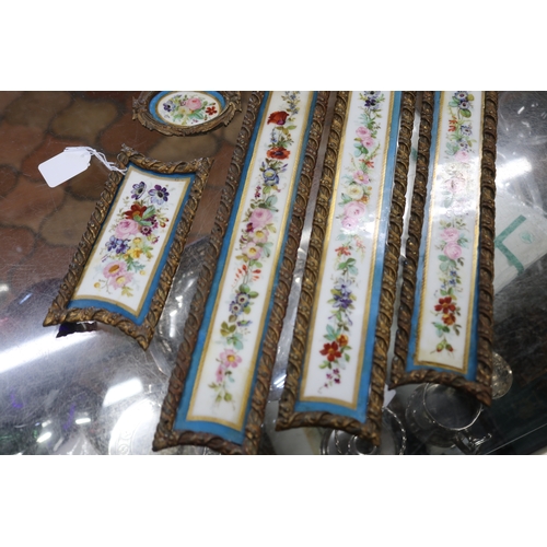 1396 - Selection of antique French porcelain hand painted mounts with cast brass surrounds, approx 37cm x 7... 