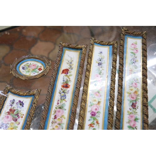 1396 - Selection of antique French porcelain hand painted mounts with cast brass surrounds, approx 37cm x 7... 