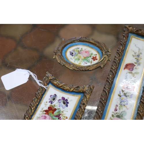 1396 - Selection of antique French porcelain hand painted mounts with cast brass surrounds, approx 37cm x 7... 