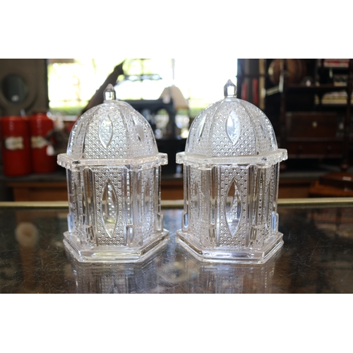 1403 - Two pressed glass lidded bon bon jars, approx 21cm H x 13cm W (2)