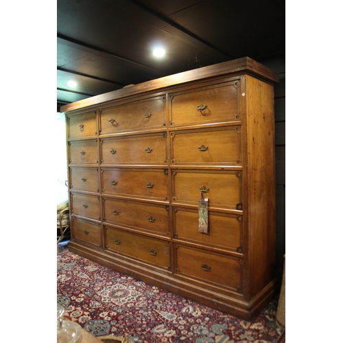 2569 - Large antique Kauri pine haberdashery chest of 15 drawers, approx 216cm H x 295cm W x 65cm D