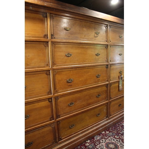 2569 - Large antique Kauri pine haberdashery chest of 15 drawers, approx 216cm H x 295cm W x 65cm D