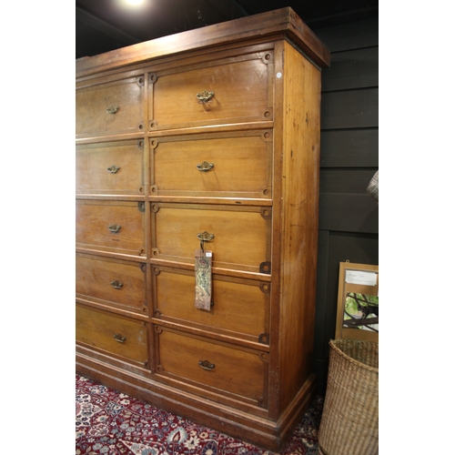 2569 - Large antique Kauri pine haberdashery chest of 15 drawers, approx 216cm H x 295cm W x 65cm D