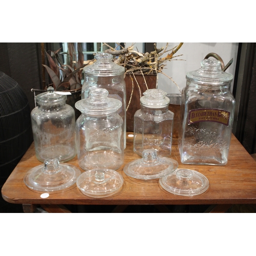 2583 - Assortment of lolly jars and extra lids, approx 35cm H and shorter