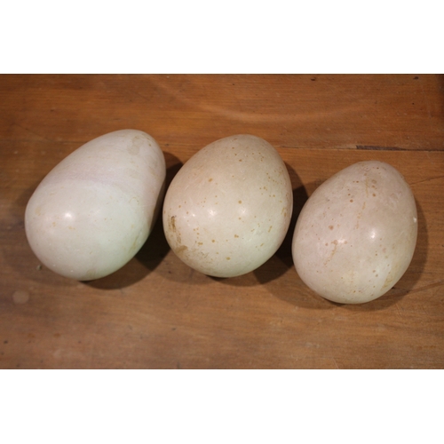 2585 - Three hardstone eggs, approx 13cm L and smaller (3)