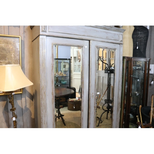 1176 - Grey painted mirrored two door and two drawer armoire,(please note the contents doesn't come with th... 