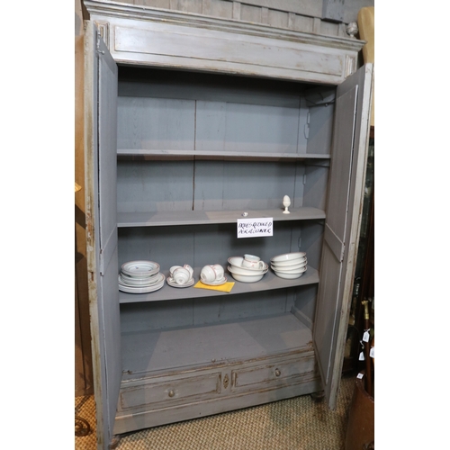 1176 - Grey painted mirrored two door and two drawer armoire,(please note the contents doesn't come with th... 