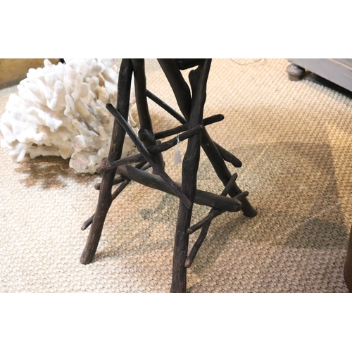 1177 - Rustic branch table, with antique painted faux walnut oval top, approx 90cm H x 108cm W