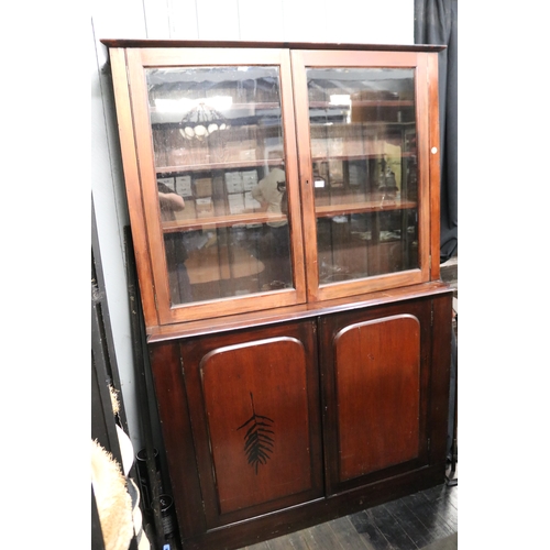 1332 - Antique cedar two height bookcase with shield doors