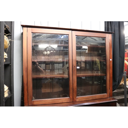 1332 - Antique cedar two height bookcase with shield doors