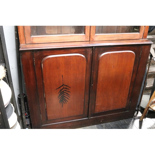 1332 - Antique cedar two height bookcase with shield doors