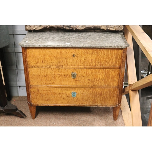 1720 - Satin birch marble topped three drawer commode, approx 92cm H x 94cm W x 48cm D