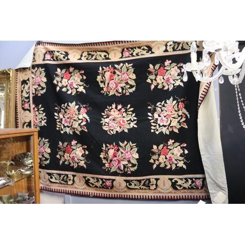 1735 - French style wool Aubusson style carpet or wall hanging, of black ground with floral strays, approx ... 
