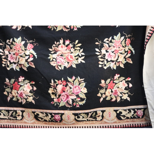 1735 - French style wool Aubusson style carpet or wall hanging, of black ground with floral strays, approx ... 