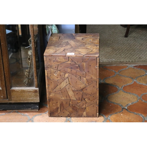1739 - Unusual wooden sculpture or stool , constructed of numerous wood pieces, approx 31cm Sq x 41cm H