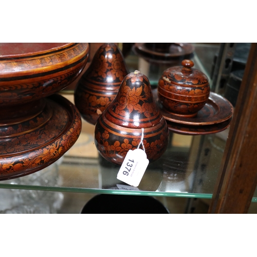 1376 - Selection of South east Asian lacquer ware, along with a well carved wood panel framed, approx 24cm ... 