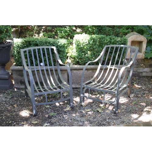 2008 - Pair of flat bar steel garden arm chairs (2)