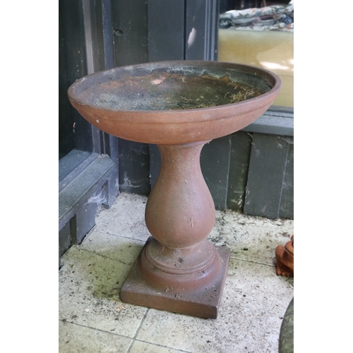 2014 - Terracotta baluster support bowl / bird bath, approx 67cm H x 57cm D