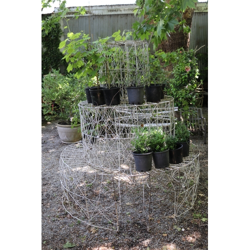 2016 - Very large impressive Victorian style wirework tiered plant stand, approx 215cm H