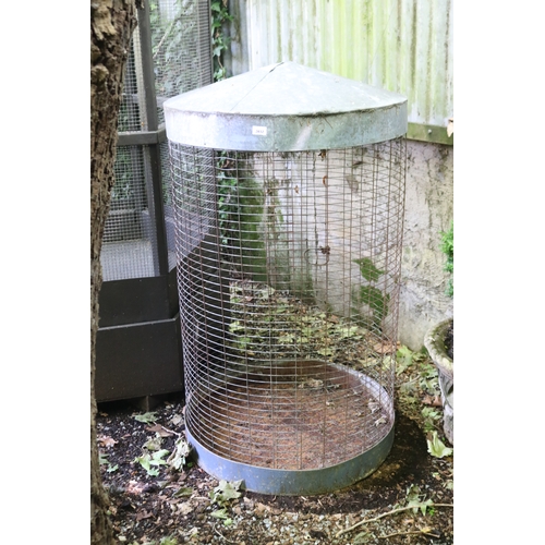 2032 - Large cylinder wirework bird cage with spire gal cover, approx 135cm H
