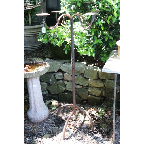 2049 - Wrought iron four stick candelabrum, approx 134cm H