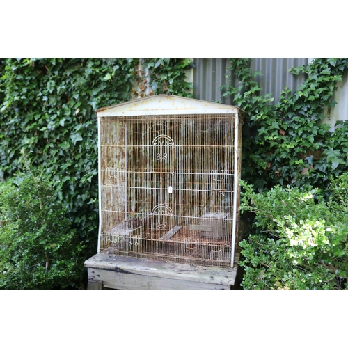 2062 - Old metal bird cage, approx 90cm W x 110cm