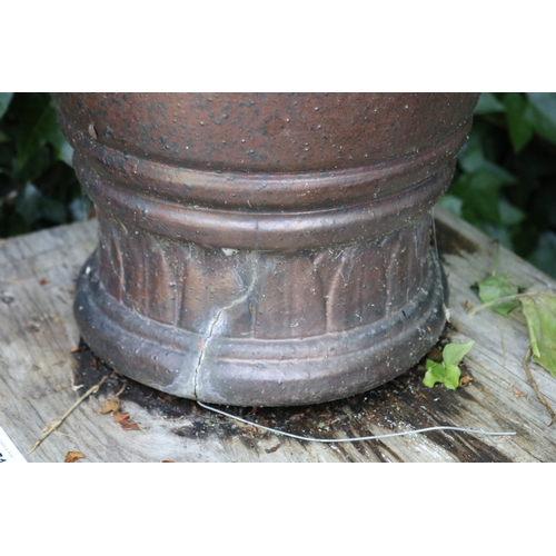 2072 - Antique slat glazed pipe collar, planted with buxus (maker mark), approx Dia 28cm x 58cm H total