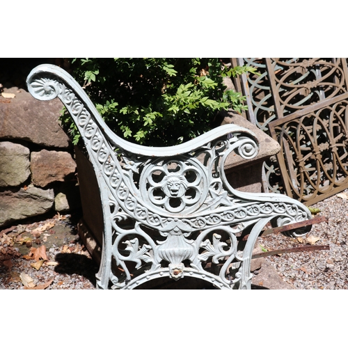 2088 - Pair of pale blue cast iron bench ends, approx 67cm W  (2)