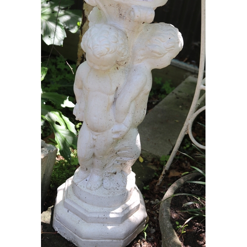 2099 - Three putti support white painted pedestal, approx 75cm H