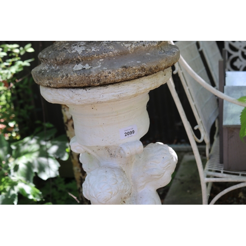 2099 - Three putti support white painted pedestal, approx 75cm H