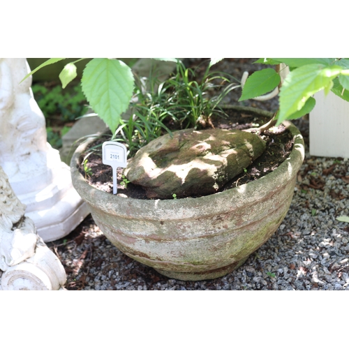 2101 - Vintage bowl shape planter with traces of old paint, approx 46cm Dia x 80cm H Total