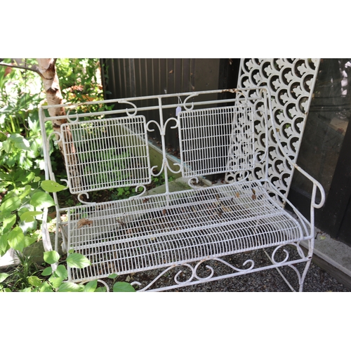 2102 - white painted metal garden bench, approx 103cm W