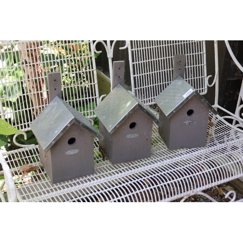 2104 - Three as new grey painted bird houses, approx 24cm H (3)