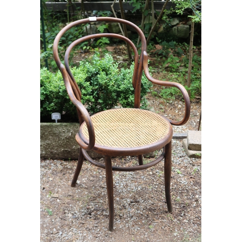 2594 - Antique J J Kohn bentwood arm chair with caned seat