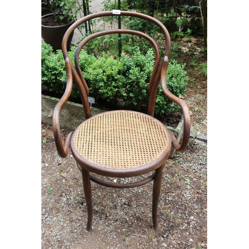 2594 - Antique J J Kohn bentwood arm chair with caned seat