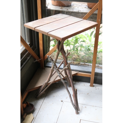 2600 - Rustic branch support with wooden top occasional table, approx 76cm H x 42cm W x 40cm D