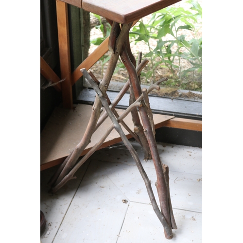 2600 - Rustic branch support with wooden top occasional table, approx 76cm H x 42cm W x 40cm D