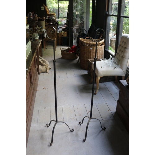 2603 - Pair of adjustable height tri form base hanging light standards. approx 135cm H each (2)