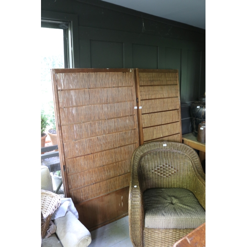 2605 - Four wooden framed cane room dividers, 2@ 174cm x 94cm and 2 @174cm x 72cm (AF) (4)