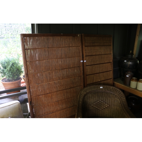 2605 - Four wooden framed cane room dividers, 2@ 174cm x 94cm and 2 @174cm x 72cm (AF) (4)