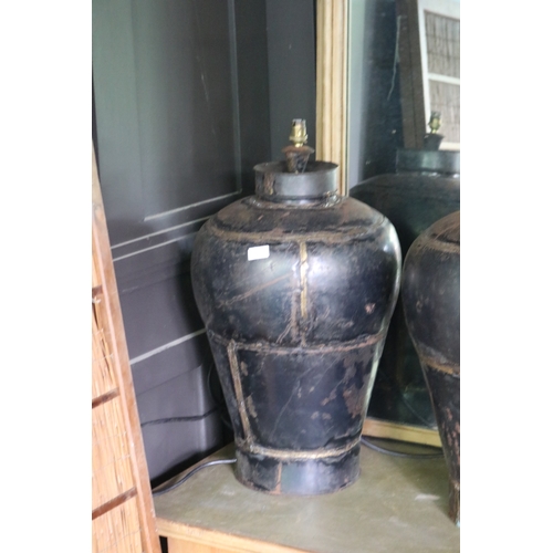 2608 - Three large metal vase shape lamp bases, approx 66cm H each (3)