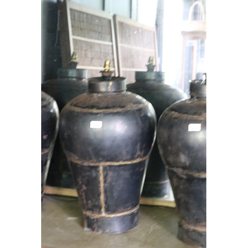 2608 - Three large metal vase shape lamp bases, approx 66cm H each (3)