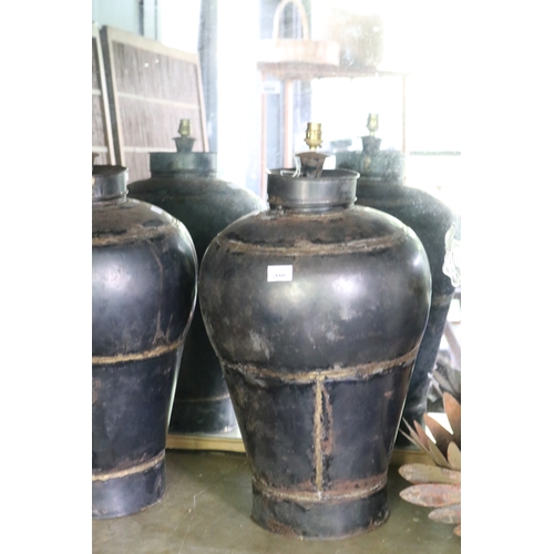 2608 - Three large metal vase shape lamp bases, approx 66cm H each (3)