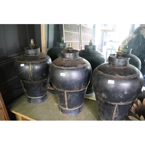 2608 - Three large metal vase shape lamp bases, approx 66cm H each (3)