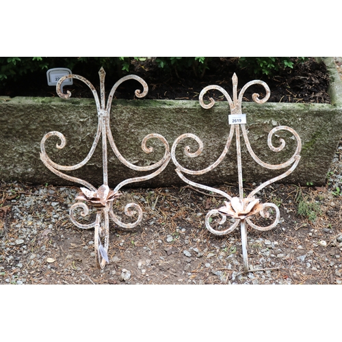 2619 - Pair of iron scrolling wall sconces, approx 43cm H x 29cm W each (2)