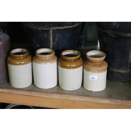 2625 - Five various size pottery bung jars, approx 27cm H and shorter (5)
