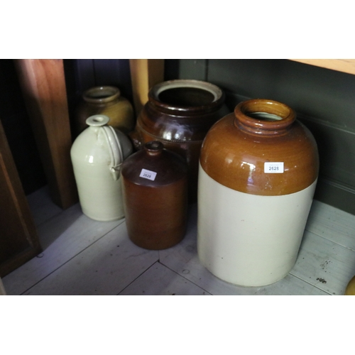 2628 - Good assortment of antique and later pottery bung jars and demi johns, approx 45cm H x shorter (5)
