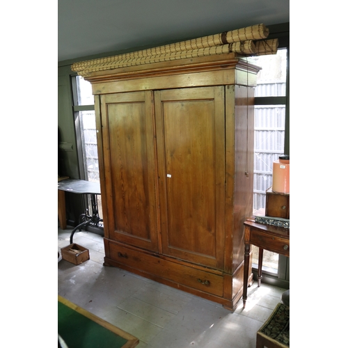 2648 - Antique rustic pine two door armoire, approx 148cm W x 50cm D x 201cm H