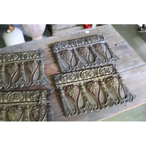 2677 - Rare set of four antique regency repousse brass architectural panels, approx 23cm x 34cm each (4)