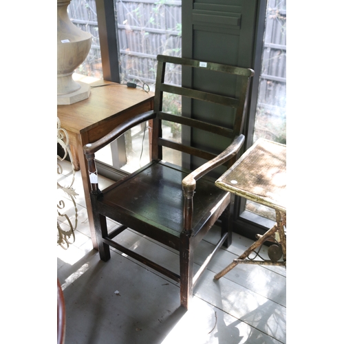 2679 - Antique English ladder back country arm chair